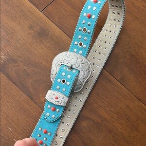 Turquoise and Silver Studded Belt leather